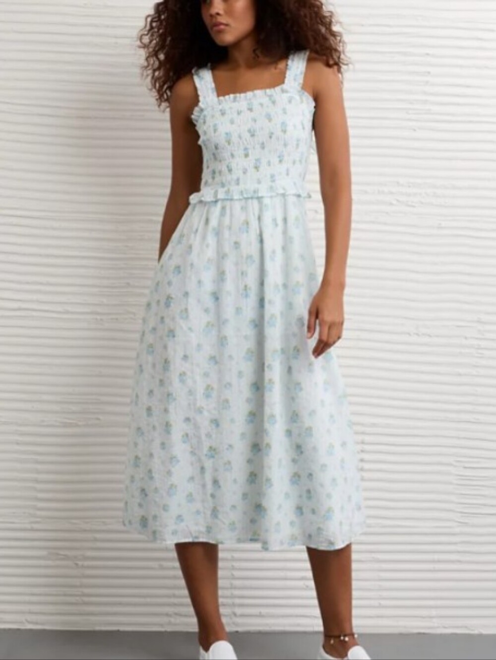 AE Back Bow Smocked Midi Dress